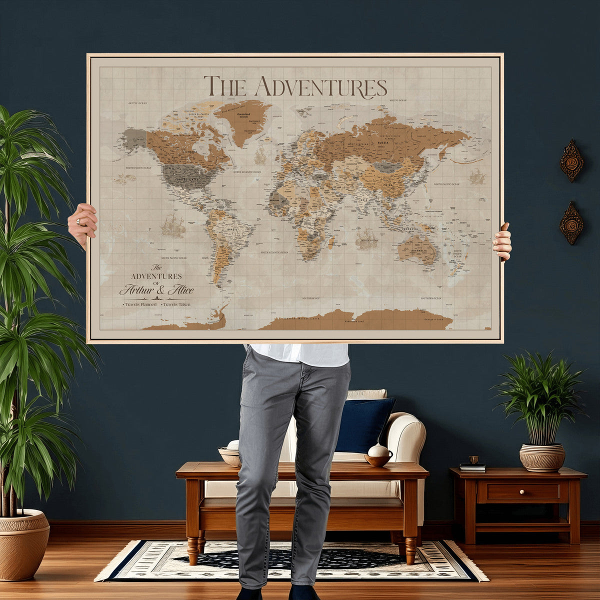 57738274-MGV-CV-36X24 - Custom Push Pin World Map Wall Art Canvas Print | Personalized Travel Tracker - NEWMAP-10