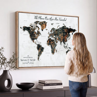 29090064-MGV-CV-36X24 - Custom Push Pin World Map Wall Art Canvas Print | Personalized Travel Tracker with Pins Framed Large for Home and Office Decor