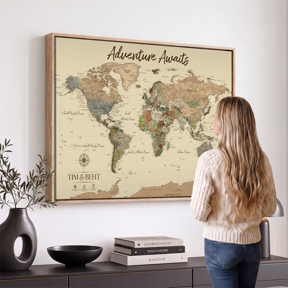 72027187-MGV-CV-36X24 - Custom Push Pin World Map Wall Art Canvas Print | Personalized Travel Tracker with Pins Map Print - NEWMAP-23