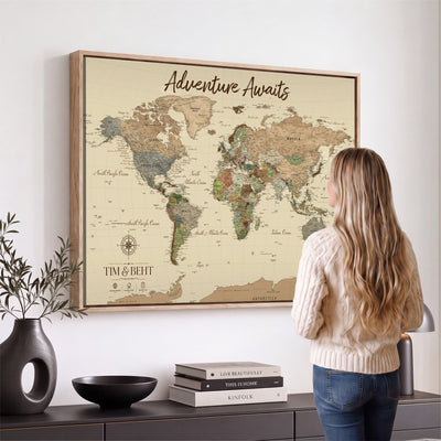 72027187-MGV-CV-36X24 - Custom Push Pin World Map Wall Art Canvas Print | Personalized Travel Tracker with Pins Map Print - NEWMAP-23