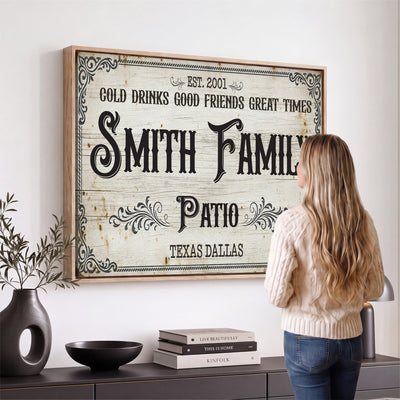 82858529-MGV-CV-36X24 - Custom Family Patio Sign Wall Art Canvas Print, Personalized Rustic Backyard Decor