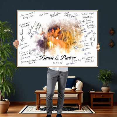 74713307-MGV-CV-36X24 - Wedding Guest Book Alternative Wall Art Canvas Print, Personalized Couple Photo Guestbook Wedding Signature Poster, Custom Couple Photo Guestbook Canvas, Bridal Shower Reception Decor