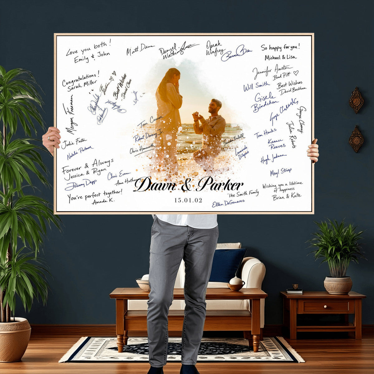 75692697-MGV-CV-36X24 - Wedding Guest Book Alternative Wall Art Canvas Print, Personalized Couple Photo Guestbook Wedding Signature Poster, Custom Couple Photo Guestbook Canvas, Bridal Shower Reception Decor