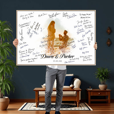 75692697-MGV-CV-36X24 - Wedding Guest Book Alternative Wall Art Canvas Print, Personalized Couple Photo Guestbook Wedding Signature Poster, Custom Couple Photo Guestbook Canvas, Bridal Shower Reception Decor