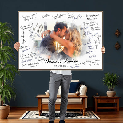 14788122-MGV-CV-36X24 - Wedding Guest Book Alternative Wall Art Canvas Print, Personalized Couple Photo Guestbook Wedding Signature Poster, Custom Couple Photo Guestbook Canvas, Bridal Shower Reception Decor