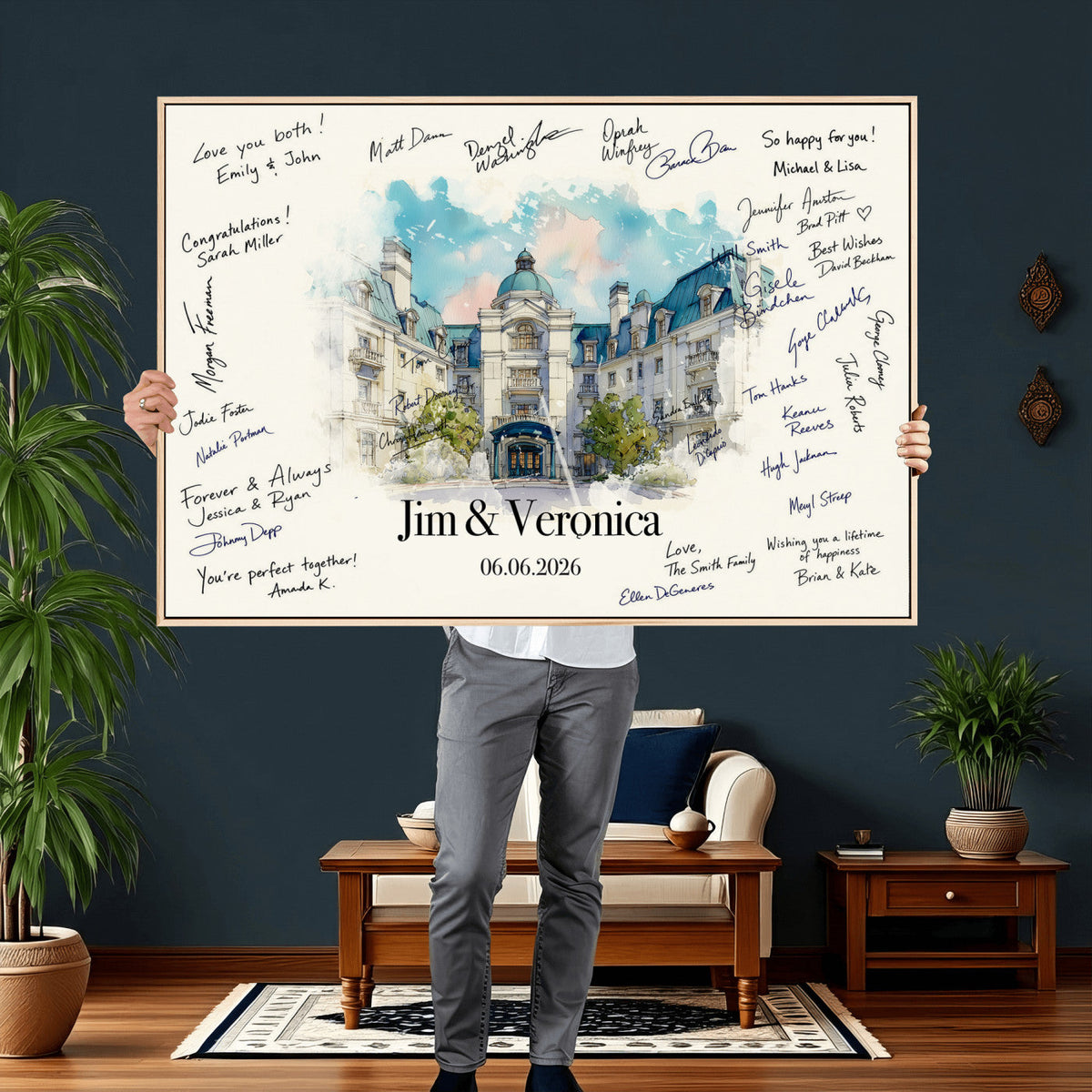 92760374-MGV-CV-36X24 - Wedding Guest Book Alternative Wall Art Canvas Print, Personalized Couple Photo Guestbook Wedding Signature Poster, Custom Couple Photo Guestbook Canvas