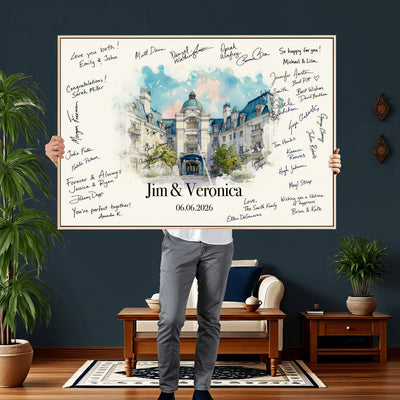 92760374-MGV-CV-36X24 - Wedding Guest Book Alternative Wall Art Canvas Print, Personalized Couple Photo Guestbook Wedding Signature Poster, Custom Couple Photo Guestbook Canvas