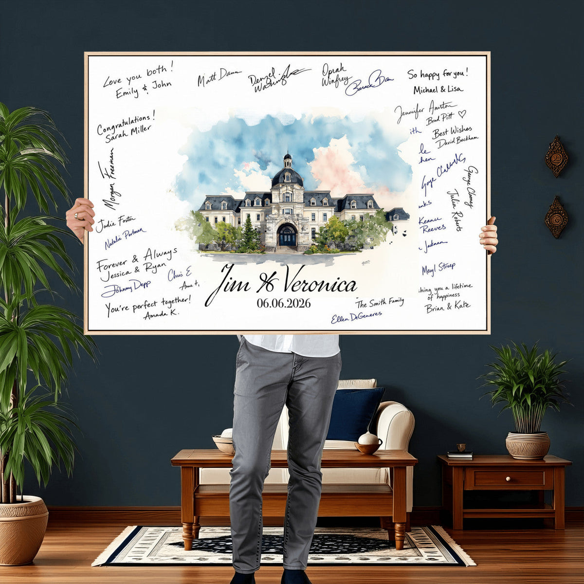 38232057-MGV-CV-36X24 - Wedding Guest Book Alternative Wall Art Canvas Print, Personalized Couple Photo Guestbook Wedding Signature Poster, Custom Couple Photo Guestbook Canvas