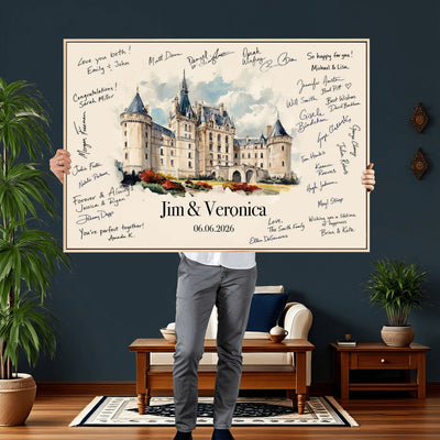 55883547-MGV-CV-36X24 - Wedding Guest Book Alternative Wall Art Canvas Print, Personalized Couple Photo Guestbook Wedding Signature Poster, Custom Couple Photo Guestbook Canvas