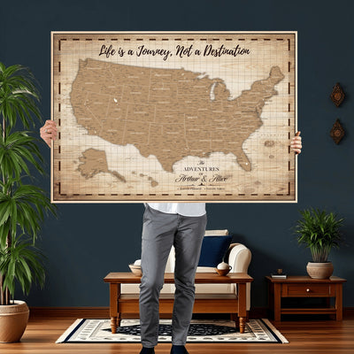 19102499-MGV-CV-36X24 - Personalized USA Push Pin Travel Map, Custom United States Map, Push Pin Map, USA Bucket List Map, Anniversary Gift | Couple Travel Map Wall Art