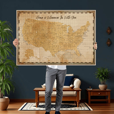 62164711-MGV-CV-36X24 - Personalized USA Push Pin Travel Map, Custom United States Map, Push Pin Map, USA Bucket List Map, Anniversary Gift - Couple Travel Map Wall Art