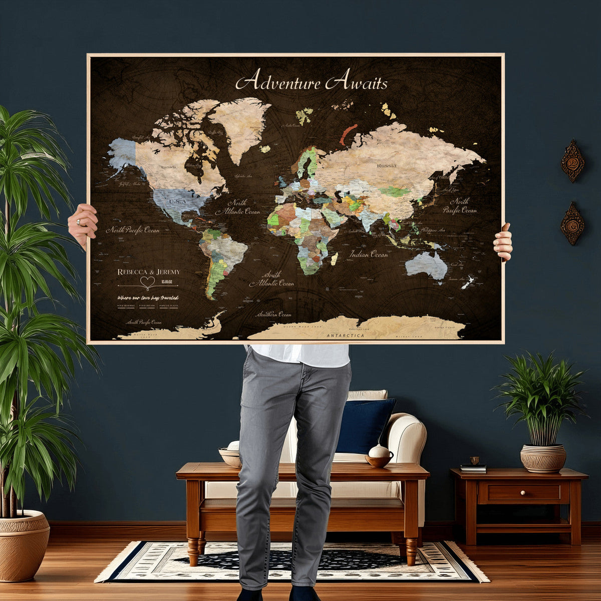 95753799-MGV-CV-36X24 - Custom Push Pin World Map Canvas Print | Personalized Travel Map Wall Art