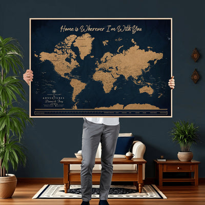 45598170-MGV-CV-36X24 - Custom Push Pin World Map Canvas Print | Personalized Travel Map Wall Art
