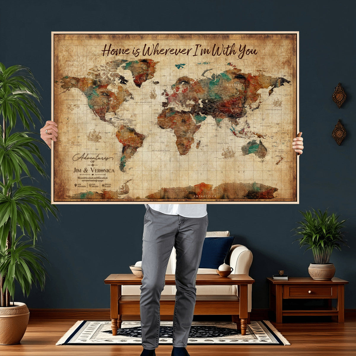 48389322-MGV-CV-36X24 - Custom Push Pin World Map Canvas Print | Personalized Travel Map Wall Art