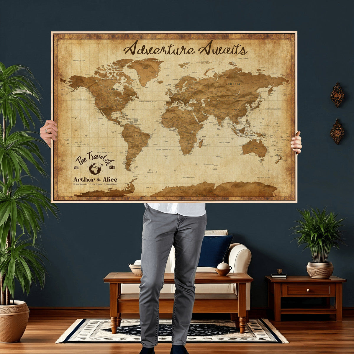 43427501-MGV-CV-36X24 - Custom Push Pin World Map Canvas Print | Personalized Travel Map Wall Art