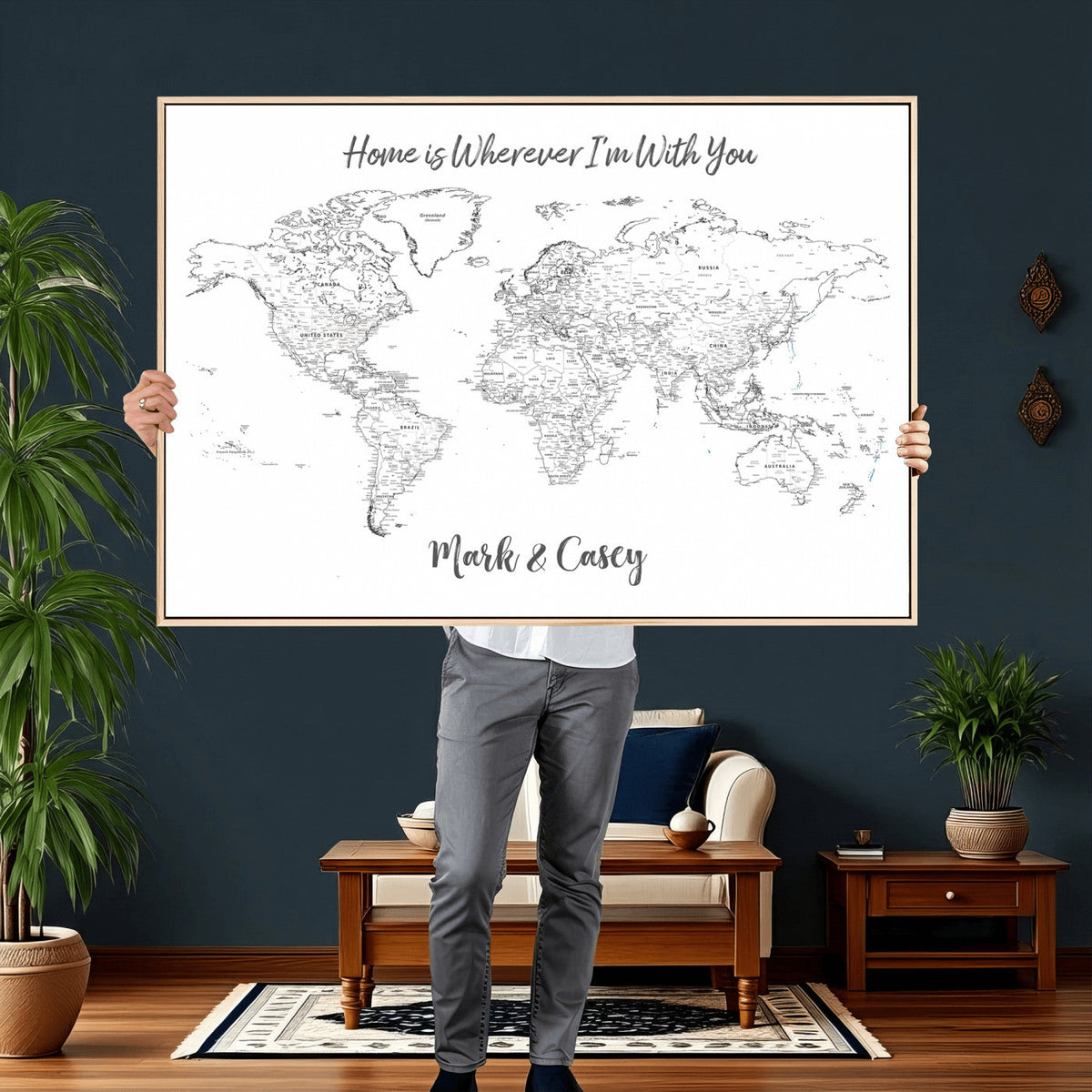 84721465-MGV-CV-36X24 - Custom Push Pin World Map Canvas Print | Personalized Travel Map Wall Art
