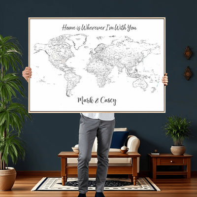 84721465-MGV-CV-36X24 - Custom Push Pin World Map Canvas Print | Personalized Travel Map Wall Art
