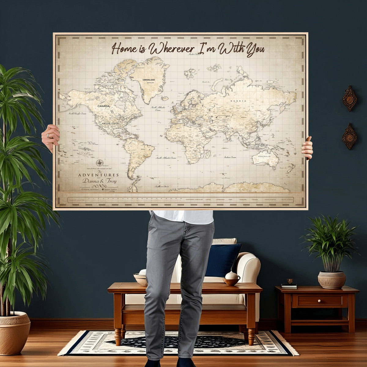 40086720-MGV-CV-36X24 - Custom Push Pin World Map Canvas Print | Personalized Travel Map Wall Art