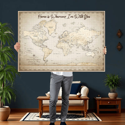 40086720-MGV-CV-36X24 - Custom Push Pin World Map Canvas Print | Personalized Travel Map Wall Art