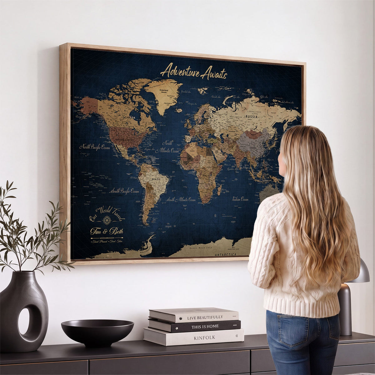 74477969-MGV-CV-36X24 - Custom Push Pin World Map Canvas | Personalized Travel Tracker | Wedding Anniversary Gift for Couples | Adventure Map Wall Art with Pins