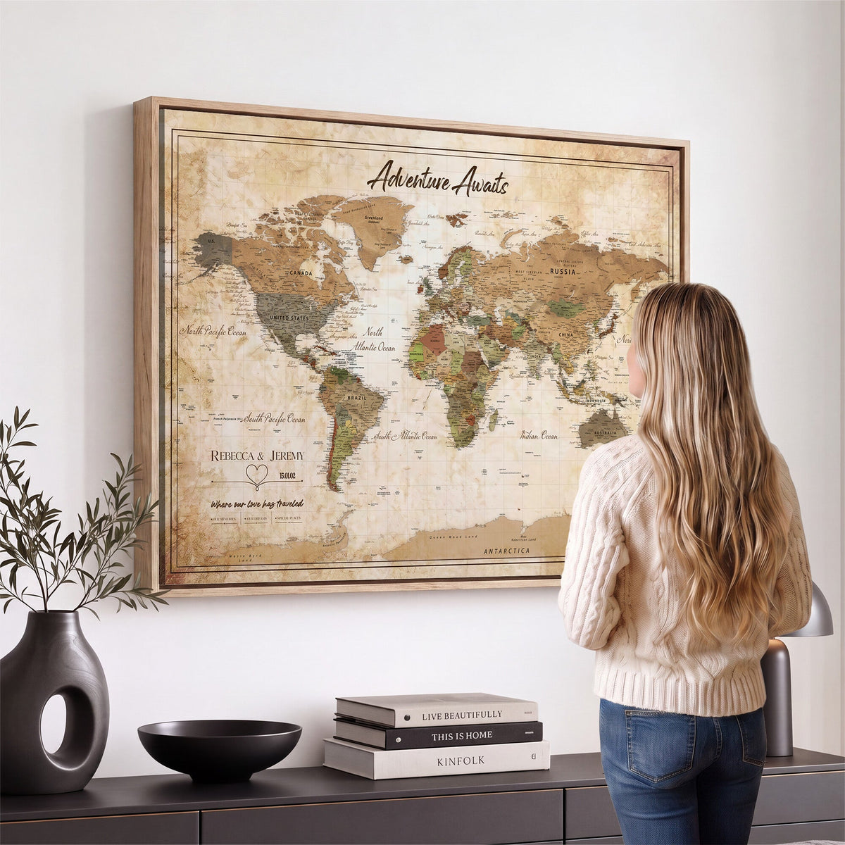 1954256765-MGV-CV-36X24 - Custom Push Pin World Map Canvas PRINT | Personalized Travel Tracker | Wedding Anniversary Gift
