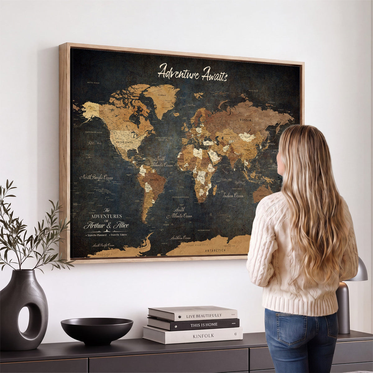 195425676576-MGV-CV-36X24 - Custom Push Pin World Map Canvas PRINT | Personalized Travel Tracker | Wedding Anniversary Gift