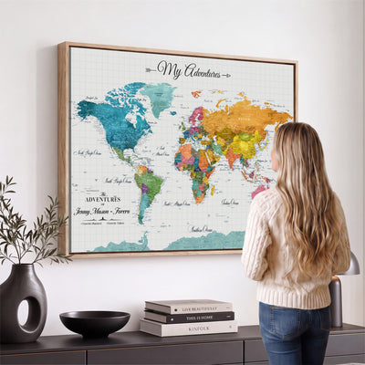 66743043-MGV-CV-36X24 - Extra Large Framed Personalize Push Pin World Map Wall Art Canvas Print for Travel Tracking - NEWMAP-131