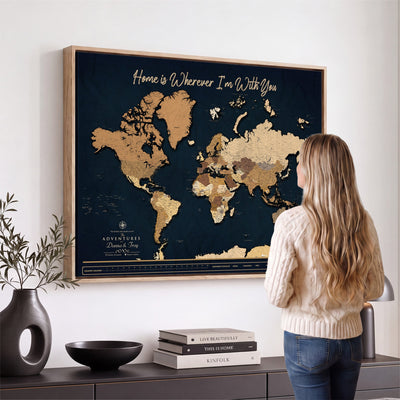 13903533-MGV-CV-36X24 - Extra Large Framed Personalize Push Pin World Map Wall Art Canvas Print for Travel Tracking - NEWMAP-152