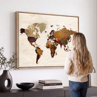 35728547D-MGV-CV-36X24 - Custom Push Pin World Map Wall Art Canvas Print – Personalized Travel Tracker with Pins Framed Large for Home and Office Decor