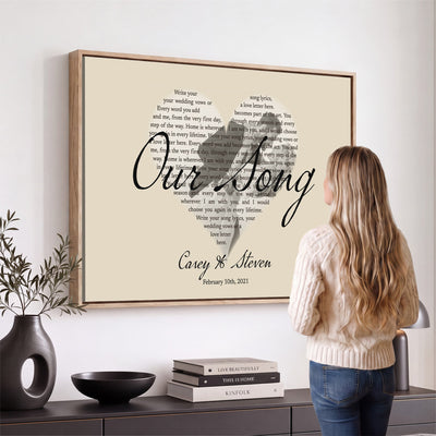 CSTM911D-MGV-CV-36X24 - Lyrics Heart Canvas Print – Personalized Song Lyrics in a Heart Shape Wall Art