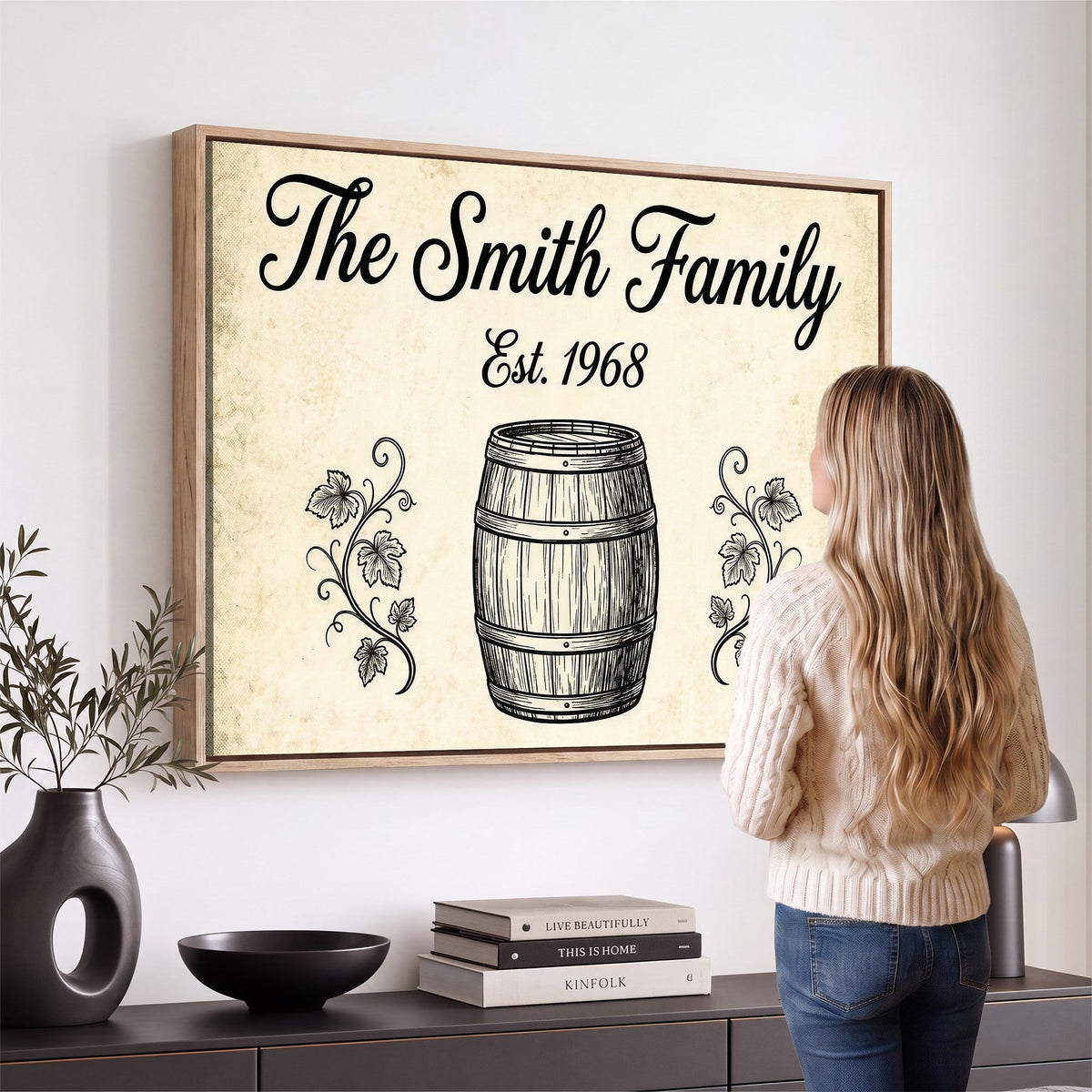 Family name sign with Est. year, vintage parchment background, canvas print