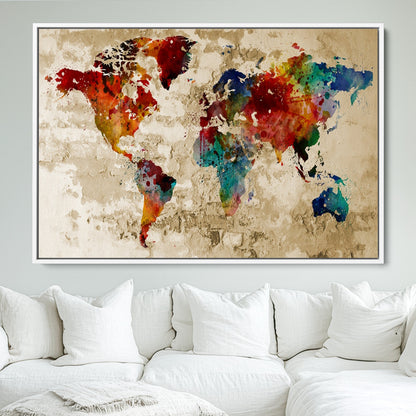 Push Pin World Map Canvas Print – Framed Wall Art for Couples to Track Their Travels – Anniversary Gift or Home Adventure Decor