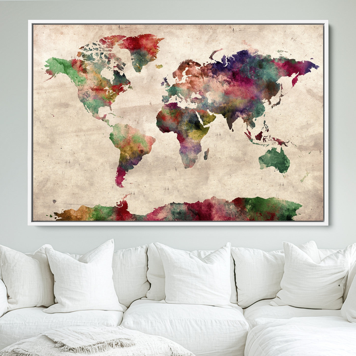 Push Pin World Map Canvas Print – Framed Wall Art for Couples to Track Their Travels – Anniversary Gift or Home Adventure Decor