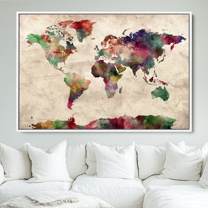 Push Pin World Map Canvas Print – Framed Wall Art for Couples to Track Their Travels – Anniversary Gift or Home Adventure Decor