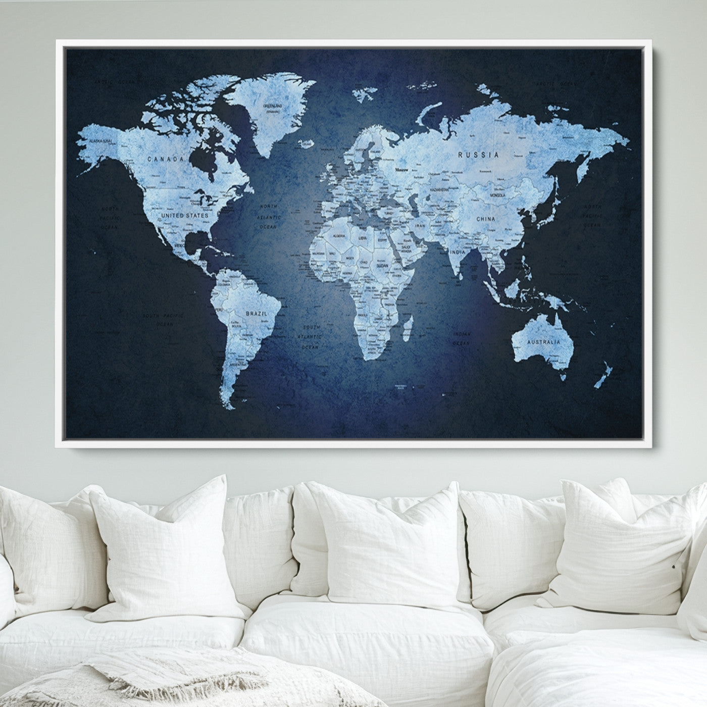 Push Pin World Map Canvas Print – Framed Wall Art for Couples to Track Their Travels – Anniversary Gift or Home Adventure Decor