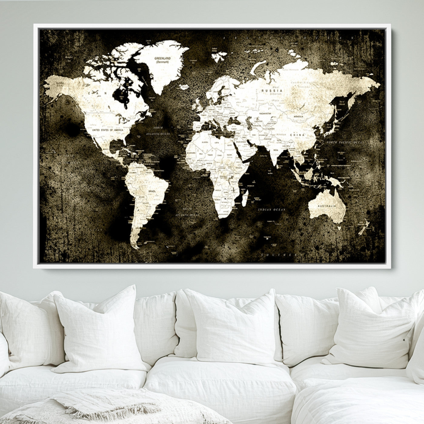 66737-MGV-FC-36X24_White-Push Pin World Map Canvas Print – Framed Wall Art for Couples to Track Their Travels – Anniversary Gift or Home Adventure Decor