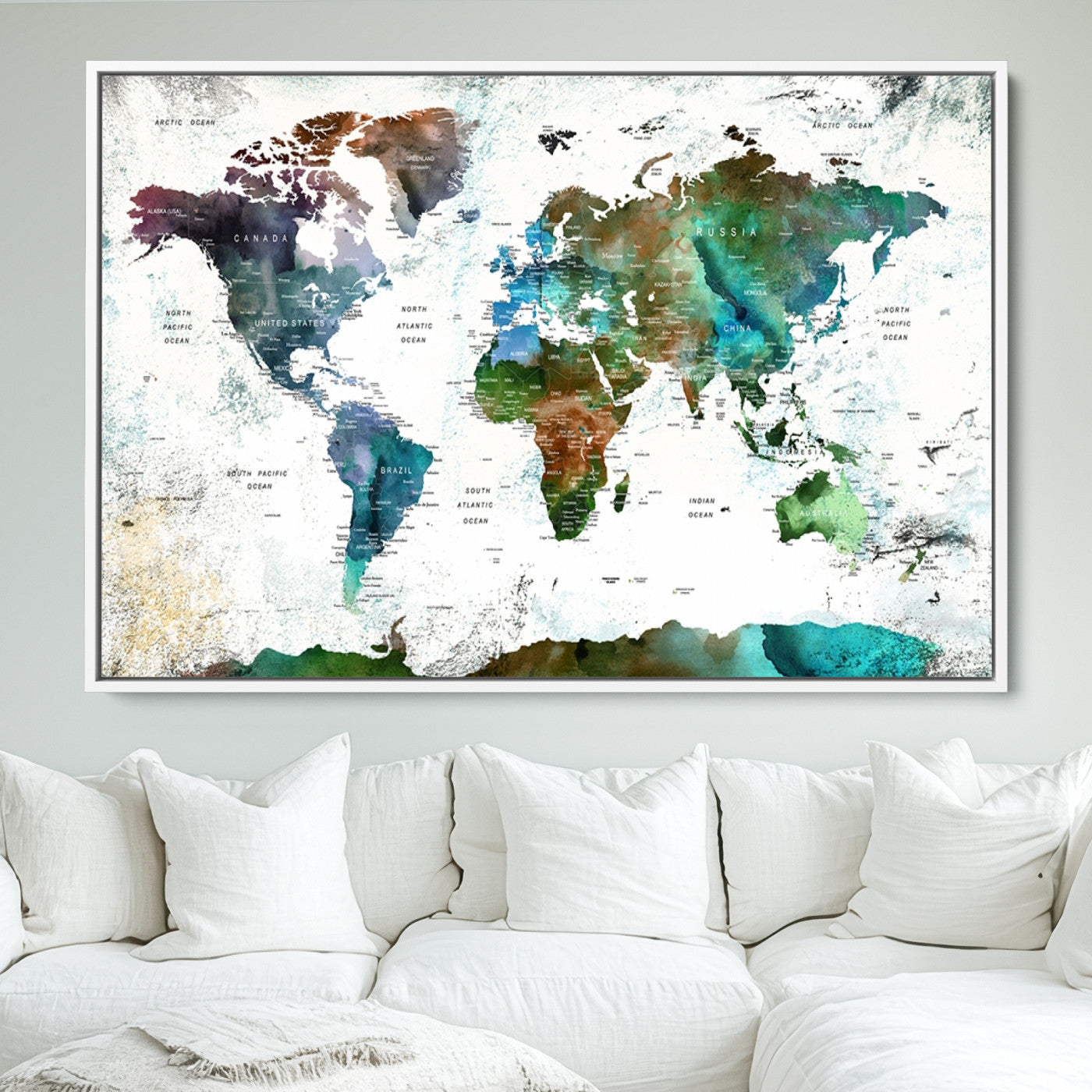 Push Pin World Map Canvas Print – Framed Wall Art for Couples to Track Their Travels – Anniversary Gift or Home Adventure Decor