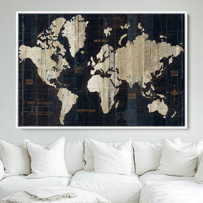 Push Pin World Map Canvas Print – Framed Wall Art for Couples to Track Their Travels – Anniversary Gift or Home Adventure Decor
