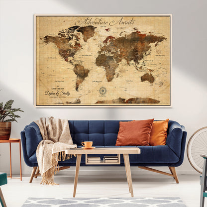 57497711-MGV-CV-36X24-Personalized World Map Canvas Print - Customizable Push Pin Framed World Map Print on Canvas - Custom Quote on Map Print