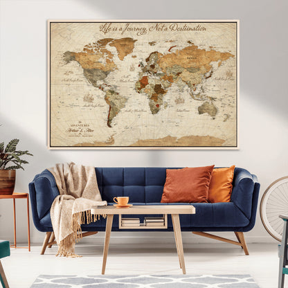 33700614-MGV-CV-36X24-Custom Push Pin World Map Wall Canvas Print, Personalized Uniqe Gift for Travel Tracker with Pins – Framed Custom Quotie Canvas for Home Office Decor