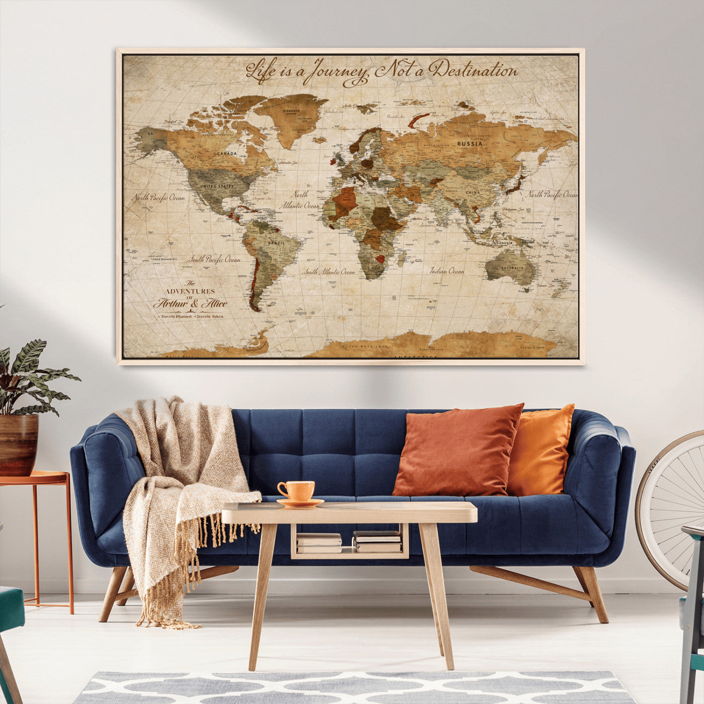 79036691-MGV-CV-30X20-Custom Push Pin World Map Wall Canvas Print – Personalized Travel Tracker with Pins – Framed Custom Quotie Canvas for Home Office Decor