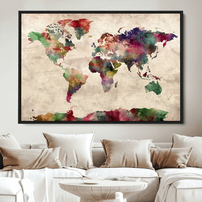 Push Pin World Map Canvas Print – Framed Wall Art for Couples to Track Their Travels – Anniversary Gift or Home Adventure Decor