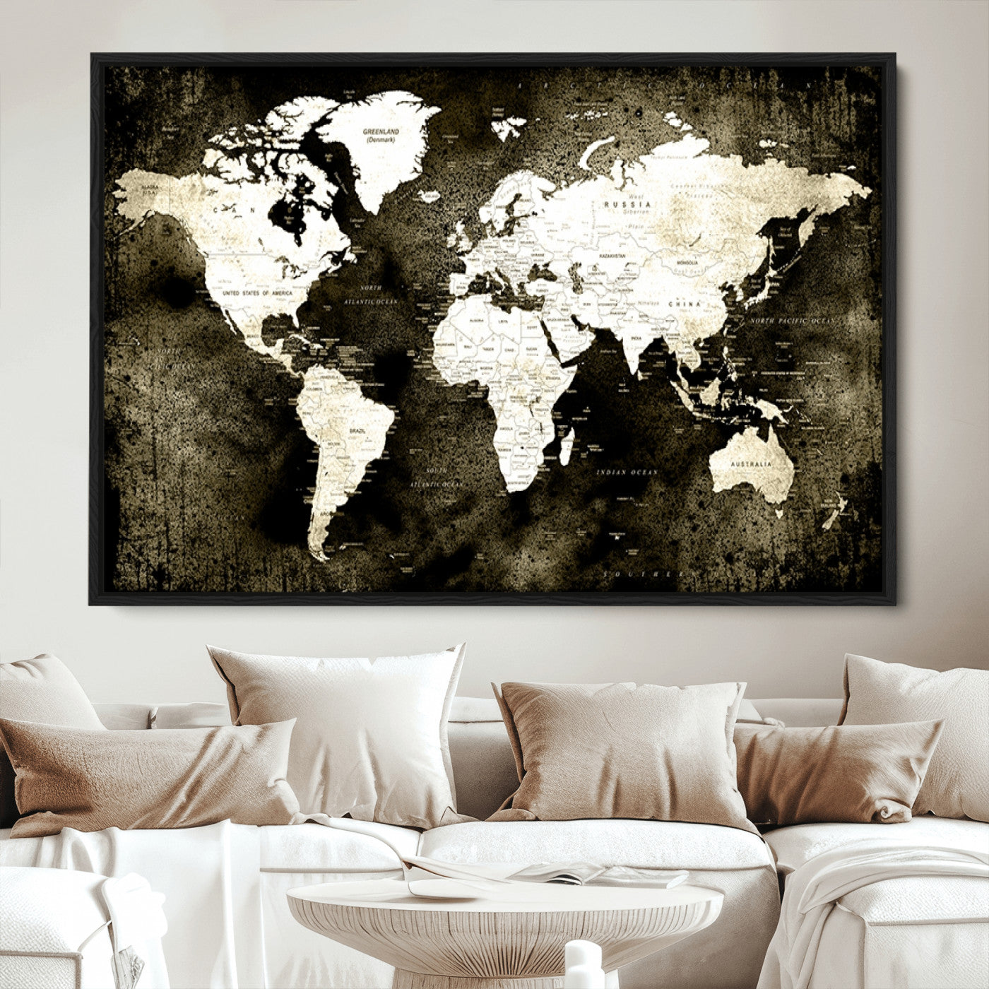 66737-MGV-CV-36X24-Push Pin World Map Canvas Print – Framed Wall Art for Couples to Track Their Travels – Anniversary Gift or Home Adventure Decor