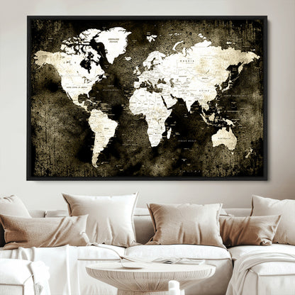 66737-MGV-CV-36X24-Push Pin World Map Canvas Print – Framed Wall Art for Couples to Track Their Travels – Anniversary Gift or Home Adventure Decor