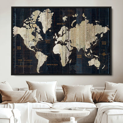 Push Pin World Map Canvas Print – Framed Wall Art for Couples to Track Their Travels – Anniversary Gift or Home Adventure Decor