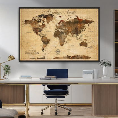 57497711-MGV-CV-36X24-Personalized World Map Canvas Print - Customizable Push Pin Framed World Map Print on Canvas - Custom Quote on Map Print