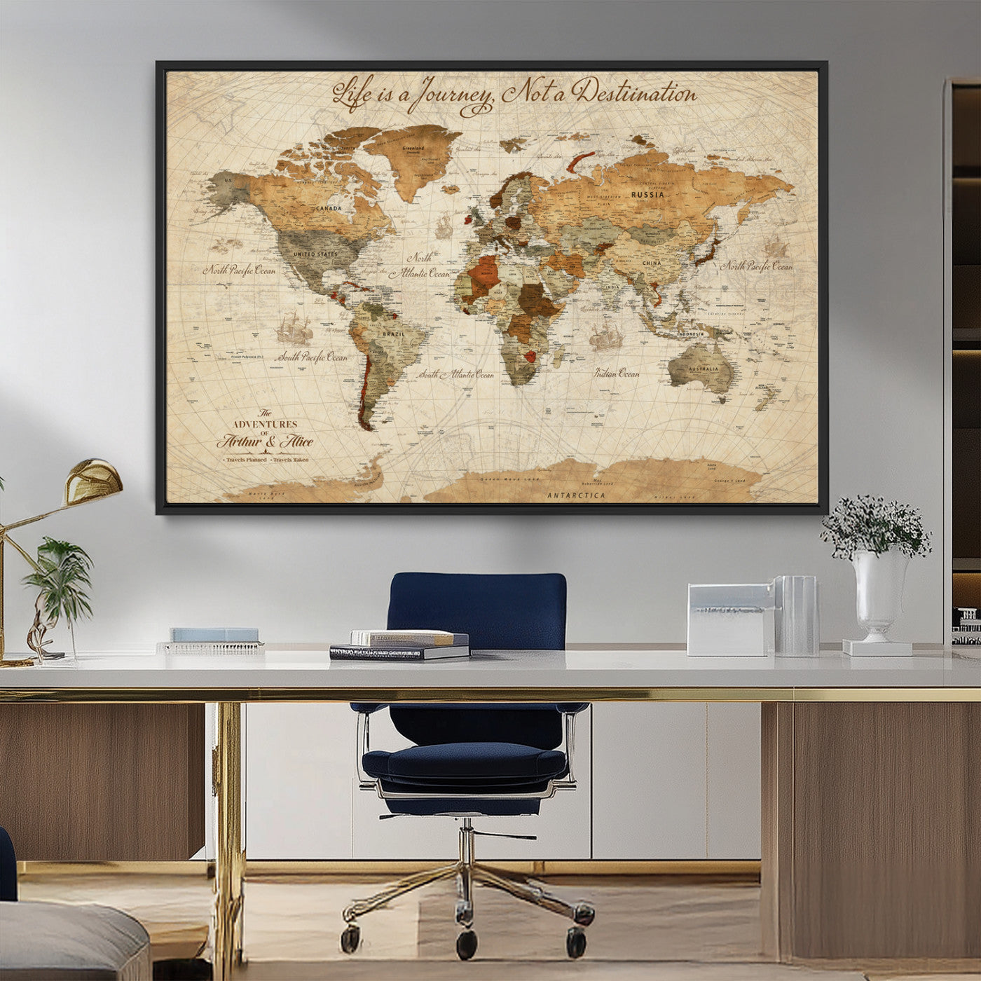 33700614-MGV-CV-36X24-Custom Push Pin World Map Wall Canvas Print, Personalized Uniqe Gift for Travel Tracker with Pins – Framed Custom Quotie Canvas for Home Office Decor