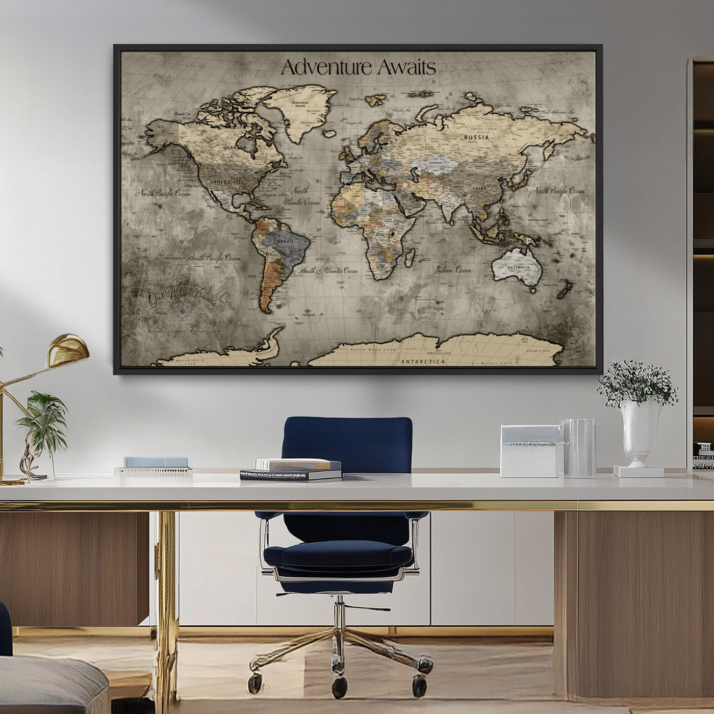 60740187-MGV-CV-36X24-Tree Rings Wall Art Canvas Print, Framed Wood Texture Art Picture Print, Blue Grain Perfect Rustic Modern Decor Artwork, Wood Texture Wall