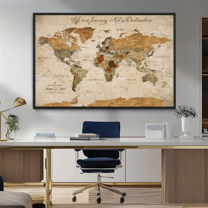 79036691-MGV-CV-30X20-Custom Push Pin World Map Wall Canvas Print – Personalized Travel Tracker with Pins – Framed Custom Quotie Canvas for Home Office Decor