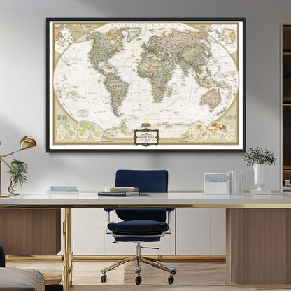 Custom Push Pin World Map Wall Art Canvas Print – Personalized National Geopraphic Map for Travel Plan – Framed Customize Animal Map for Stady Room Decor